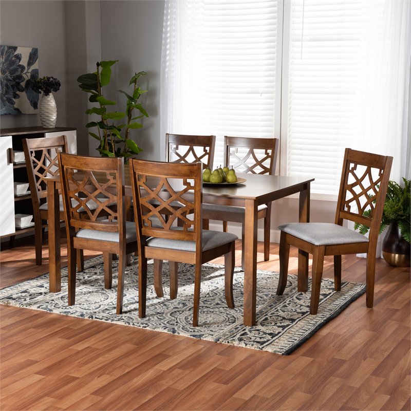 Baxton Studio Mael Grey and Walnut Brown Finished Wood 7-Piece Dining Set