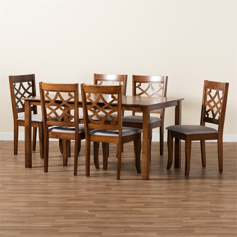 Baxton Studio Mael Grey and Walnut Brown Finished Wood 7-Piece Dining Set
