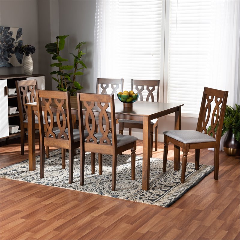 Baxton Studio Cherese Grey and Walnut Brown Finished Wood 7-Piece Dining Set
