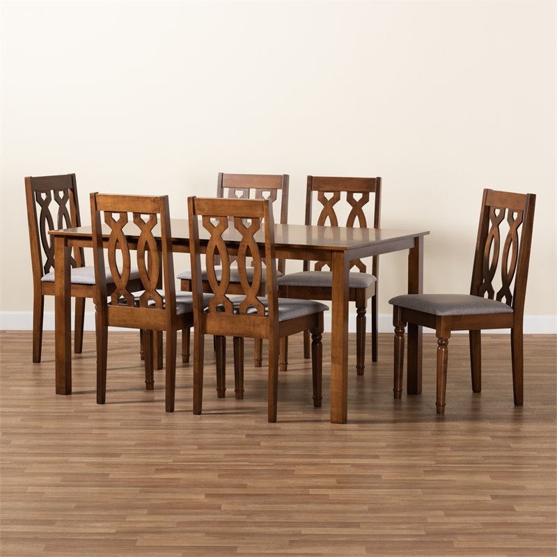 Baxton Studio Cherese Grey and Walnut Brown Finished Wood 7-Piece Dining Set