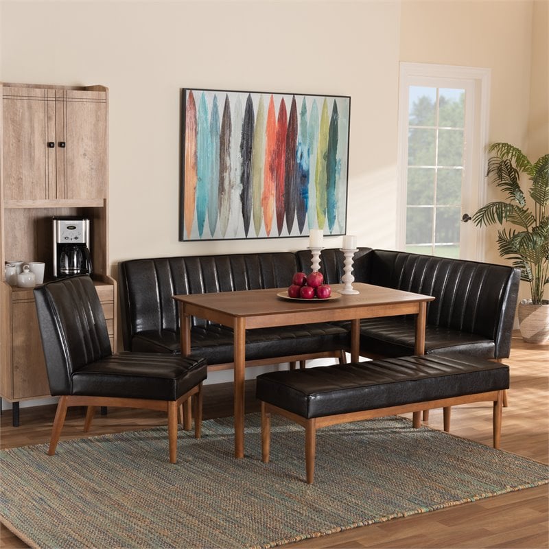 Baxton Studio Daymond Dark Brown and Brown Finished Wood 5-Piece Dining Nook Set