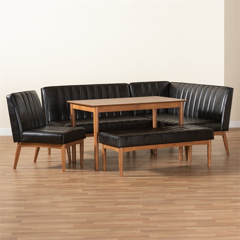 Baxton Studio Daymond Dark Brown and Brown Finished Wood 5-Piece Dining Nook Set