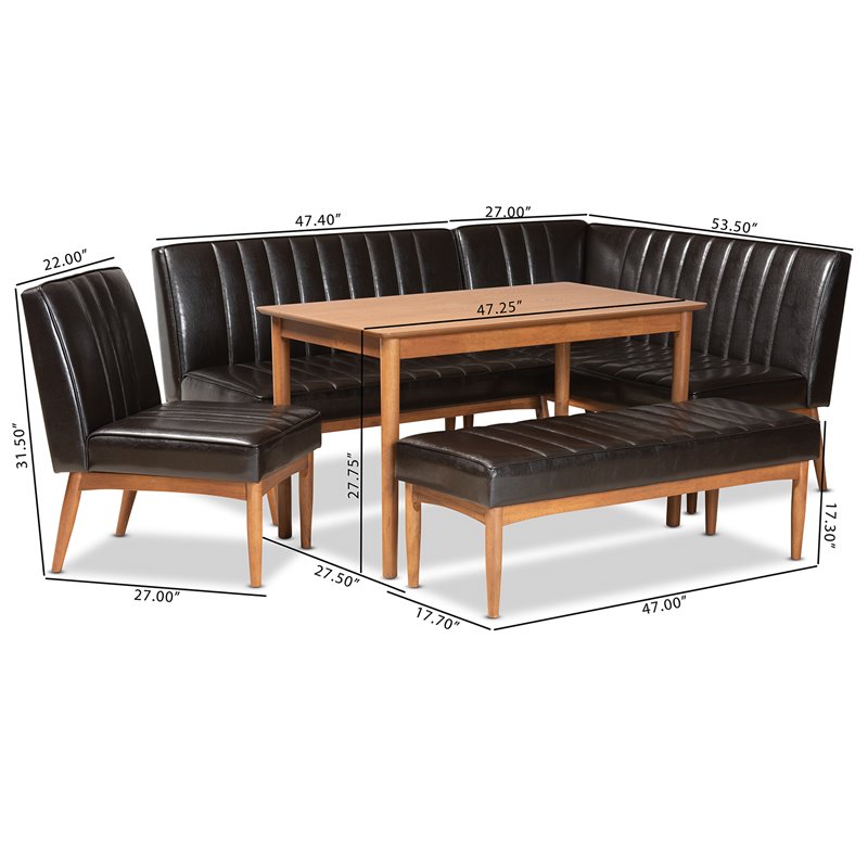 Baxton Studio Daymond Dark Brown and Brown Finished Wood 5-Piece Dining Nook Set