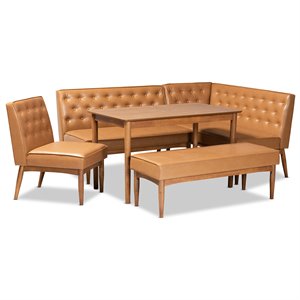 Baxton Studio Riordan Tan and Walnut Brown Finished Wood 5-Piece Dining Nook Set