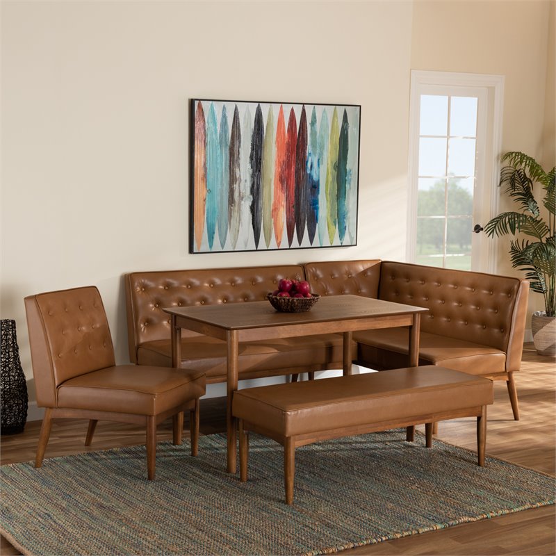 Baxton Studio Riordan Tan and Walnut Brown Finished Wood 5-Piece Dining Nook Set