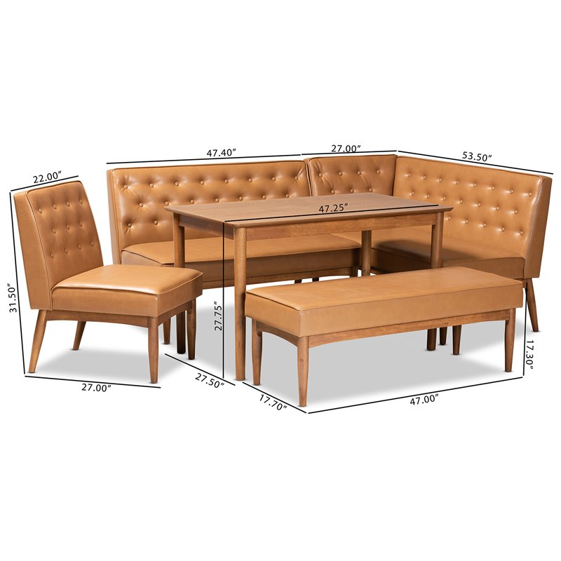 Baxton Studio Riordan Tan and Walnut Brown Finished Wood 5-Piece Dining Nook Set