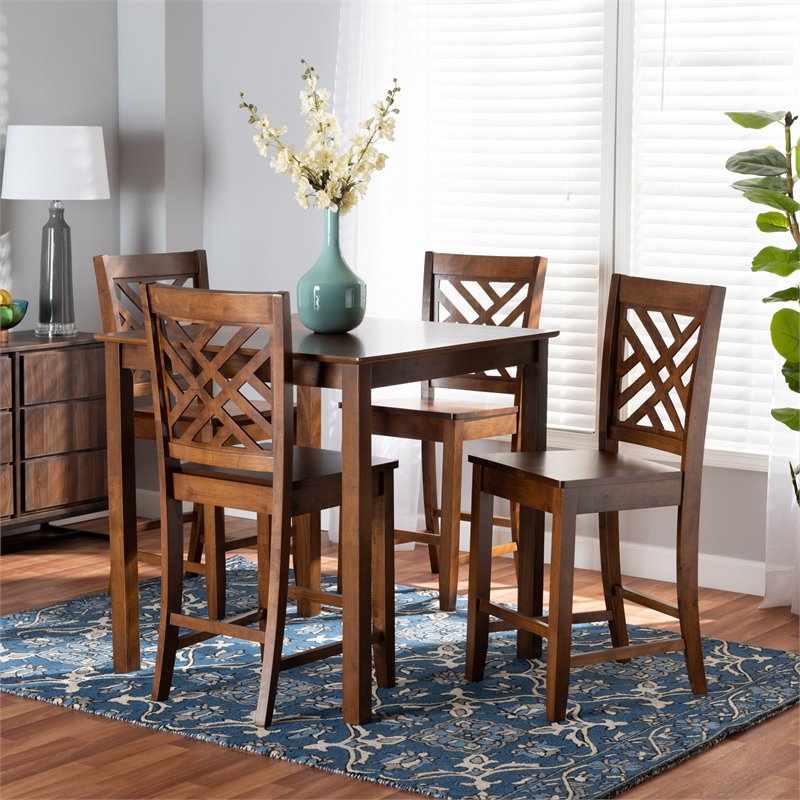 Baxton Studio Caron Walnut Brown Finished Wood 5-Piece Pub Set