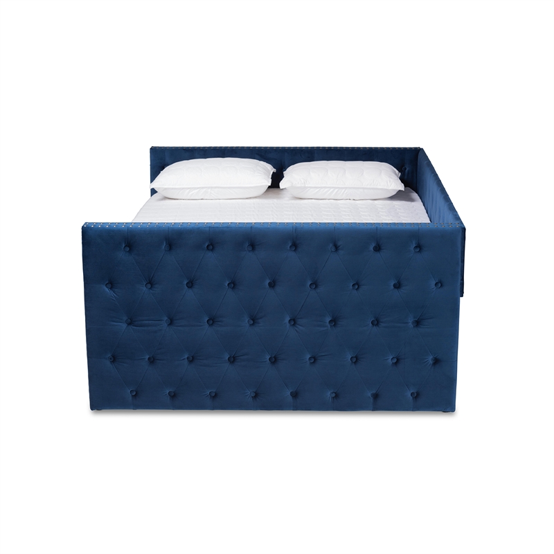 Baxton Studio Larkin Blue Velvet Upholstered Full Size Daybed with Trundle