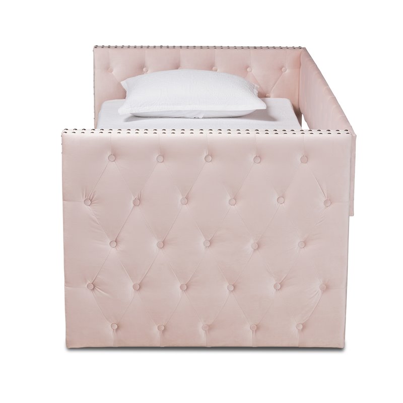 Baxton Studio Larkin Pink Velvet Upholstered Twin Size Daybed with Trundle
