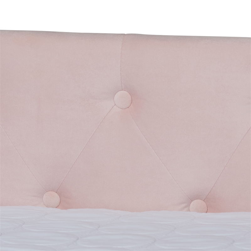 Baxton Studio Larkin Pink Velvet Upholstered Queen Size Daybed with Trundle