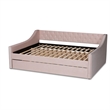 Baxton Studio Raphael Pink Velvet Upholstered Full Size Daybed with Trundle