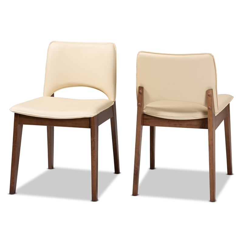 Baxton Studio Afton Beige Faux Leather and Brown Finished Dining Chair Set