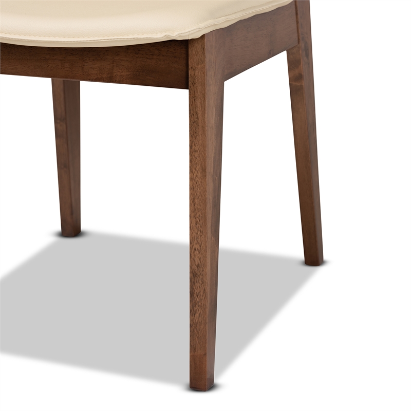 Baxton Studio Afton Beige Faux Leather and Brown Finished Dining Chair Set