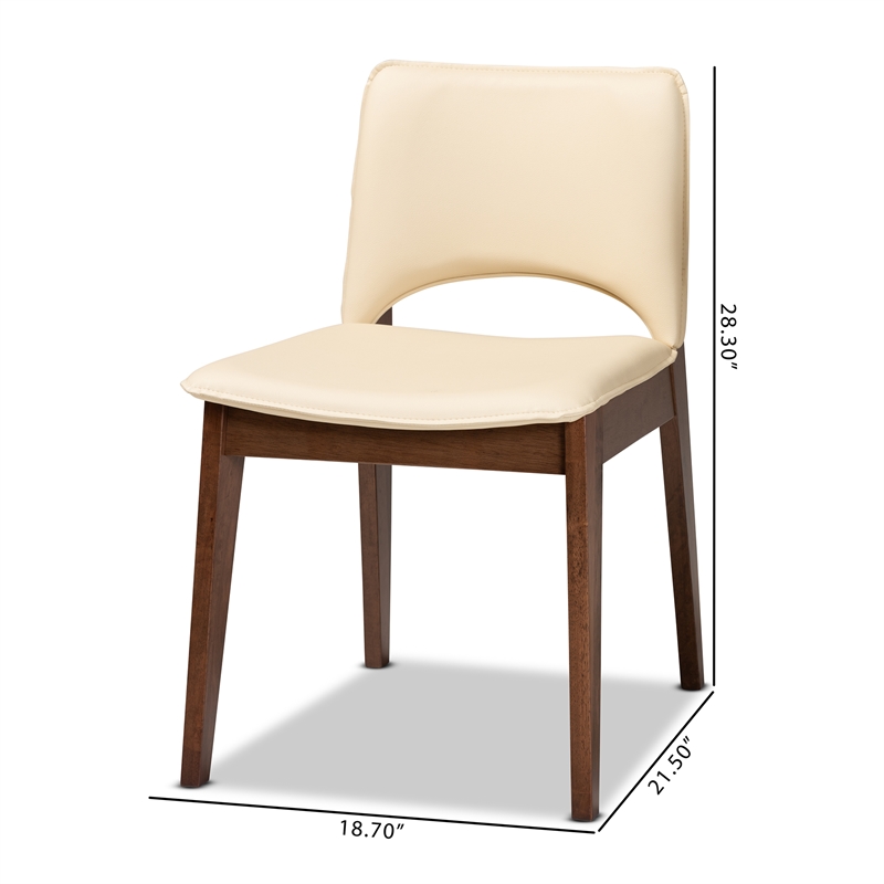 Baxton Studio Afton Beige Faux Leather and Brown Finished Dining Chair Set