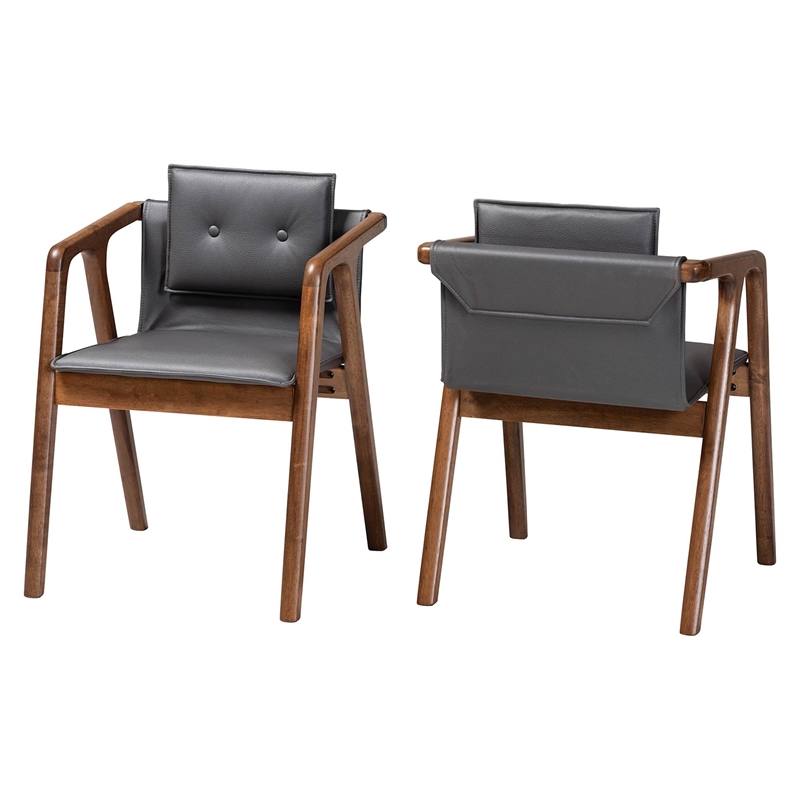 Baxton Studio Marcena Grey Leather and Brown Finished Wood Dining Chair Set