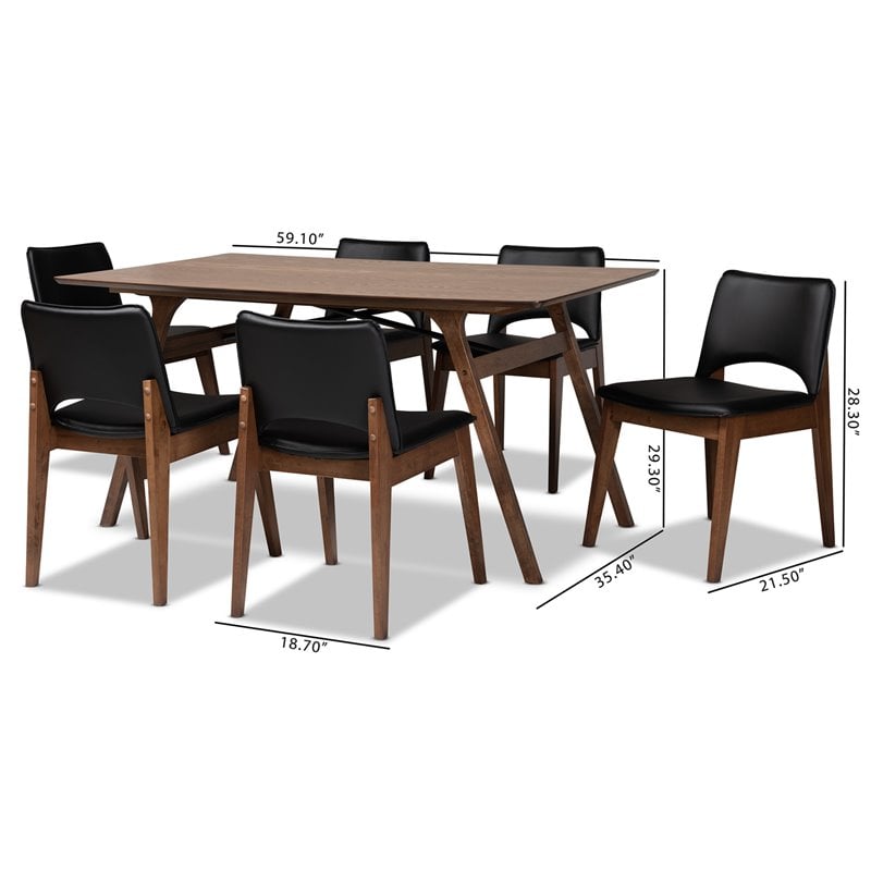Baxton Studio Afton Black Faux Leather and Brown Wood 7-Piece Dining Set
