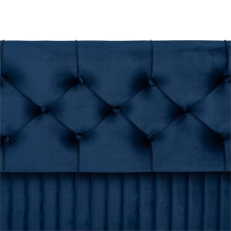 Baxton Studio Hanley Blue Velvet Fabric and Brown Finished Wood Storage Ottoman