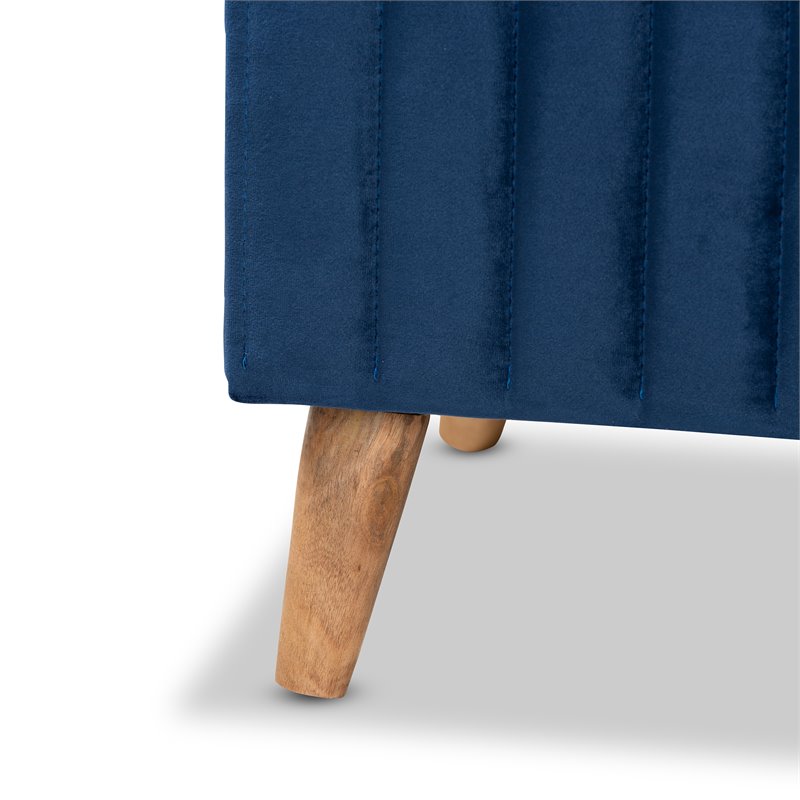 Baxton Studio Hanley Blue Velvet Fabric and Brown Finished Wood Storage Ottoman