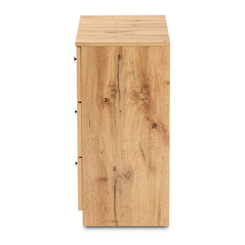 Baxton Studio Decon Oak Brown Finished Wood 3-Drawer Storage Chest
