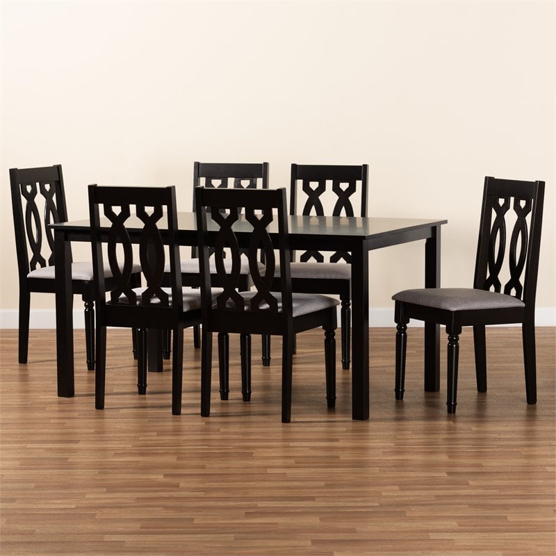 Baxton Studio Cherese Grey and Dark Brown Finished Wood 7-Piece Dining Set
