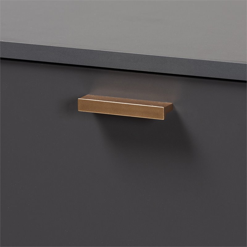 Baxton Studio Kelson Dark Gray and Gold Finished Wood 3-Door Shoe Cabinet