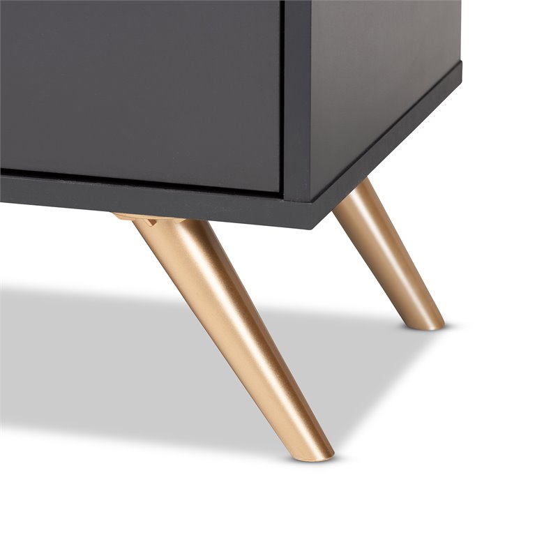 Baxton Studio Kelson Dark Gray and Gold Finished Wood 3-Door Shoe Cabinet