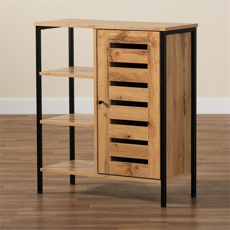Baxton Studio Vander Brown and Black Finished 1-Door Shoe Storage Cabinet