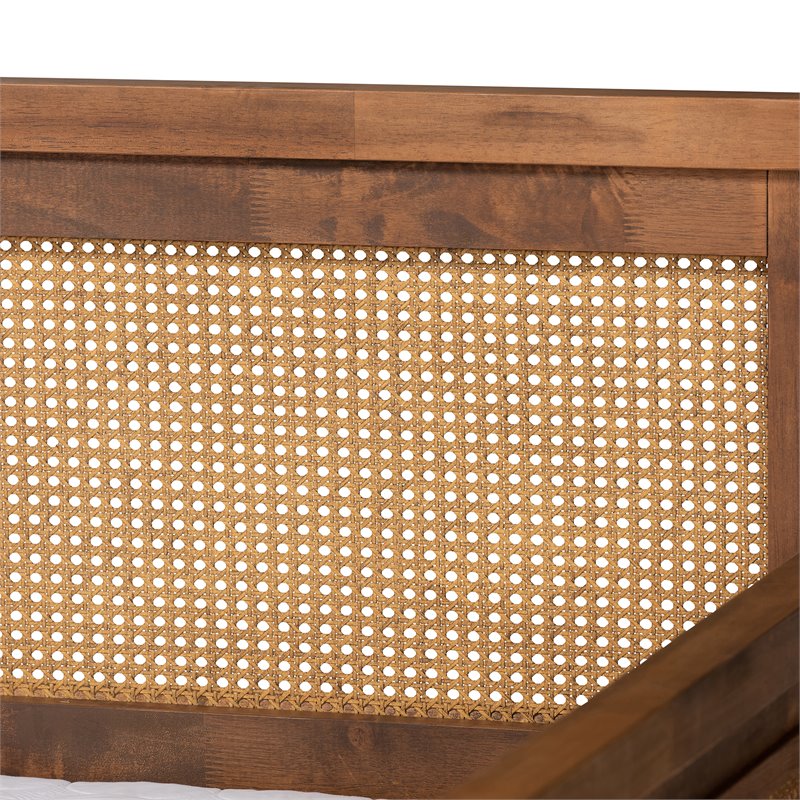 Baxton Studio Toveli Walnut Finished Wood and Synthetic Rattan Full Size Daybed