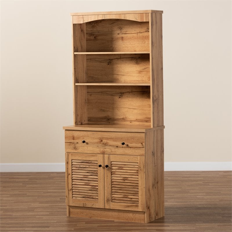 Baxton Studio Agni Oak Brown Finished Wood Buffet and Hutch Kitchen Cabinet