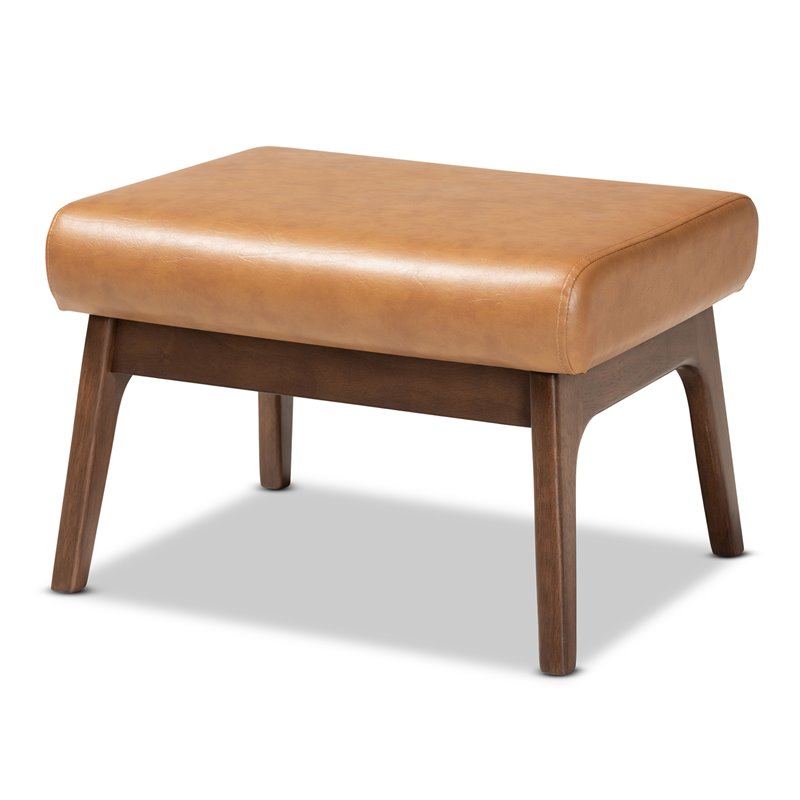 Baxton Studio Bianca Brown Finished Wood and Tan Faux Leather Effect Ottoman