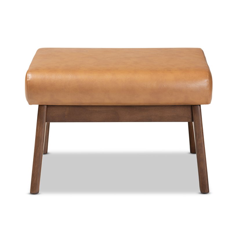 Baxton Studio Bianca Brown Finished Wood and Tan Faux Leather Effect Ottoman