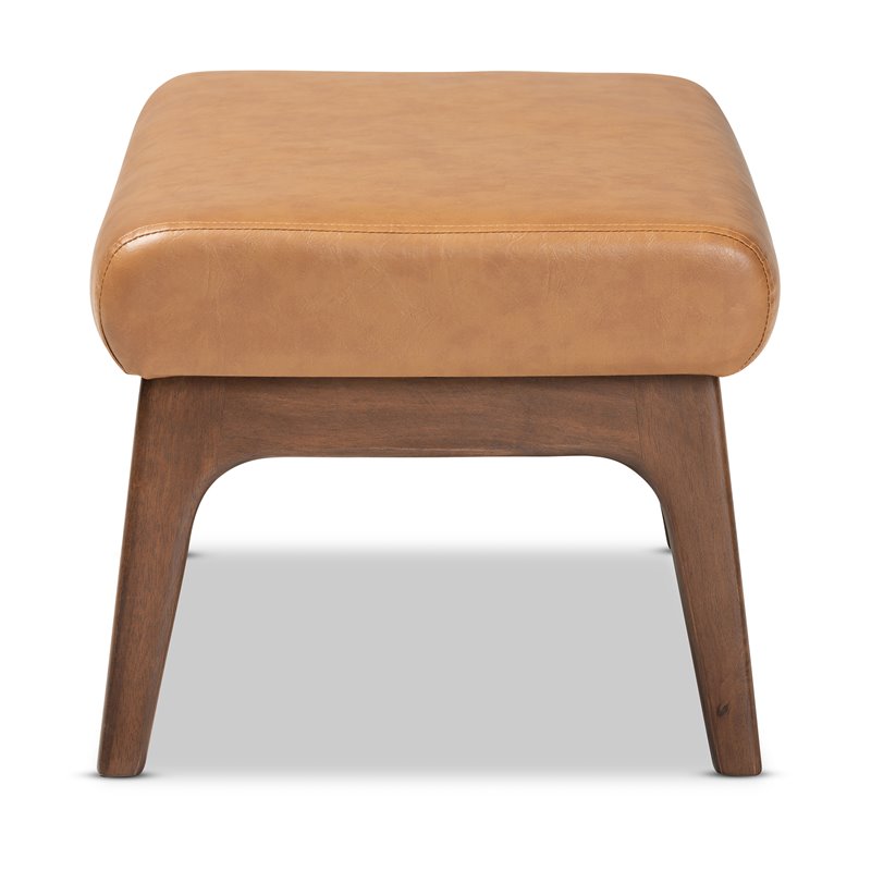 Baxton Studio Bianca Brown Finished Wood and Tan Faux Leather Effect Ottoman