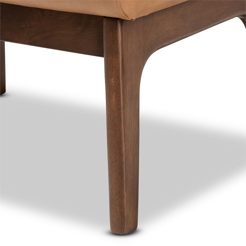 Baxton Studio Bianca Brown Finished Wood and Tan Faux Leather Effect Ottoman