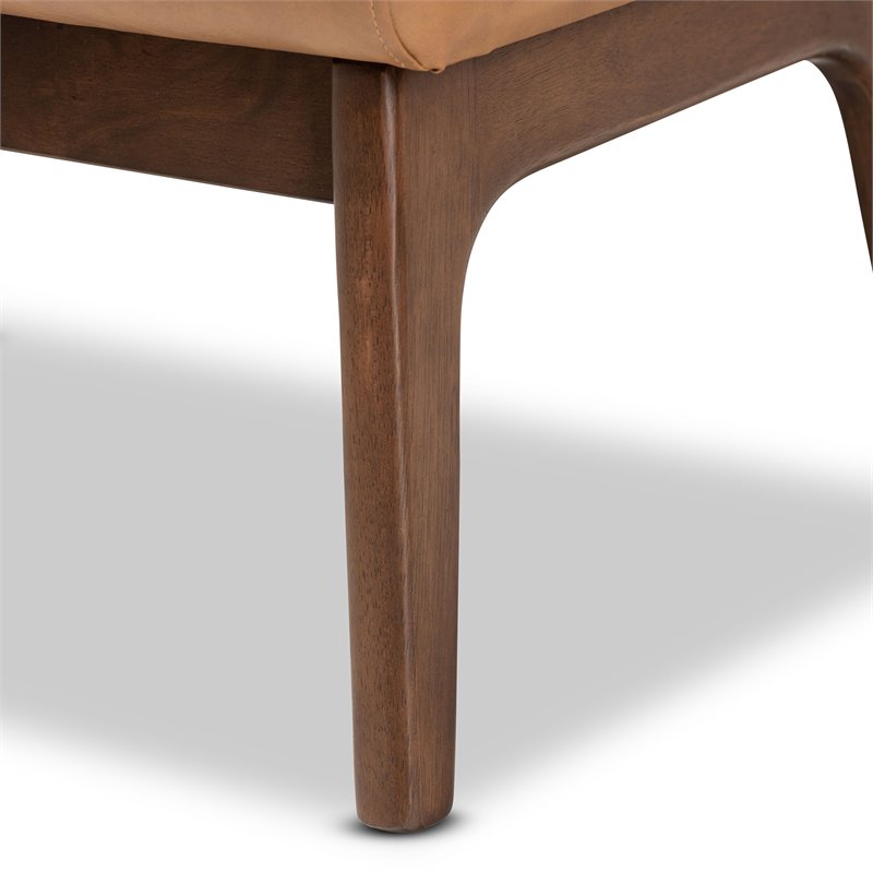 Baxton Studio Bianca Brown Finished Wood and Tan Faux Leather Effect Ottoman