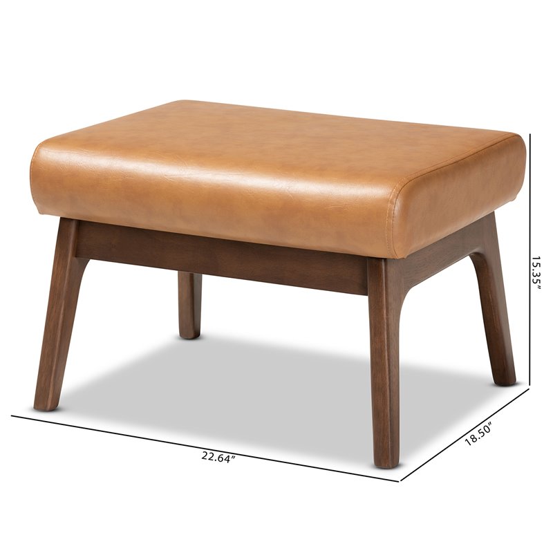 Baxton Studio Bianca Brown Finished Wood and Tan Faux Leather Effect Ottoman