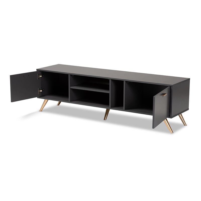 Baxton Studio Kelson Dark Grey and Gold Finished Wood TV Stand