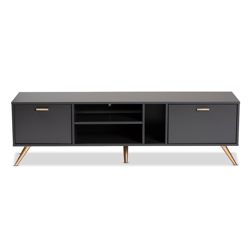 Baxton Studio Kelson Dark Grey and Gold Finished Wood TV Stand