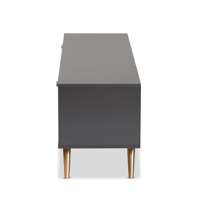 Baxton Studio Kelson Dark Grey and Gold Finished Wood TV Stand