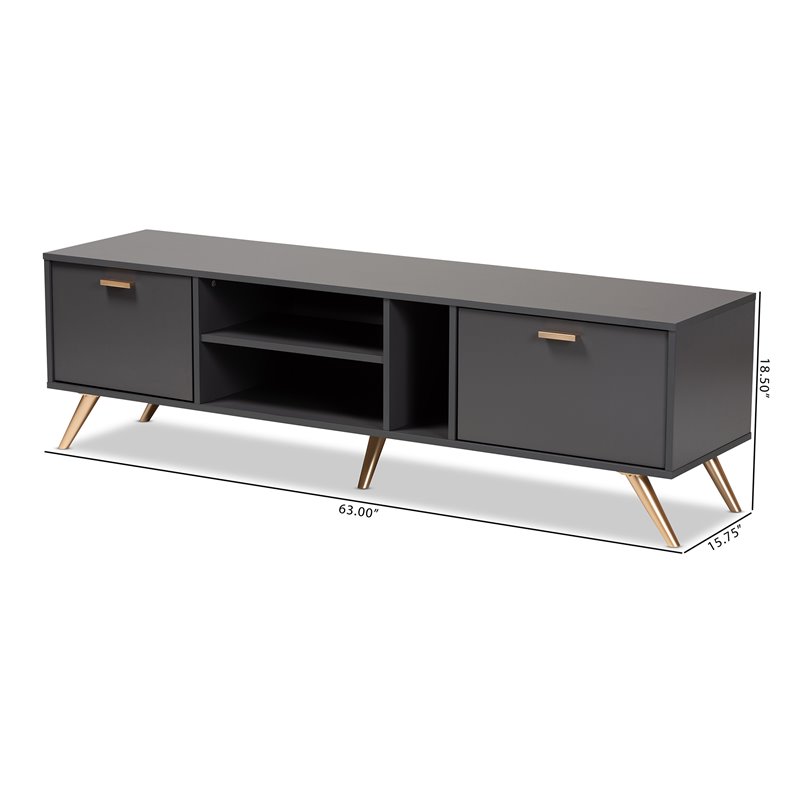 Baxton Studio Kelson Dark Grey and Gold Finished Wood TV Stand