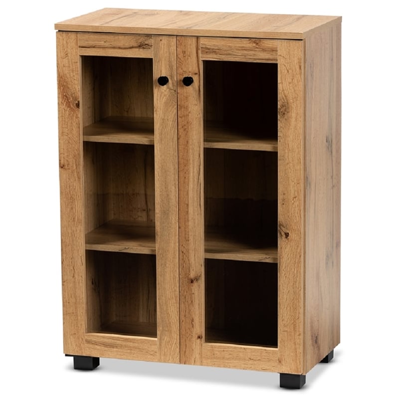 Baxton Studio Mason Engineered Wood 2-Door Storage Cabinet in Oak Brown