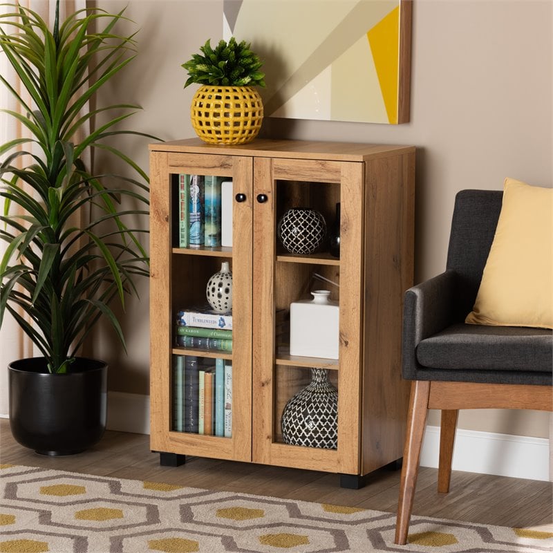 Baxton Studio Mason Engineered Wood 2-Door Storage Cabinet in Oak Brown