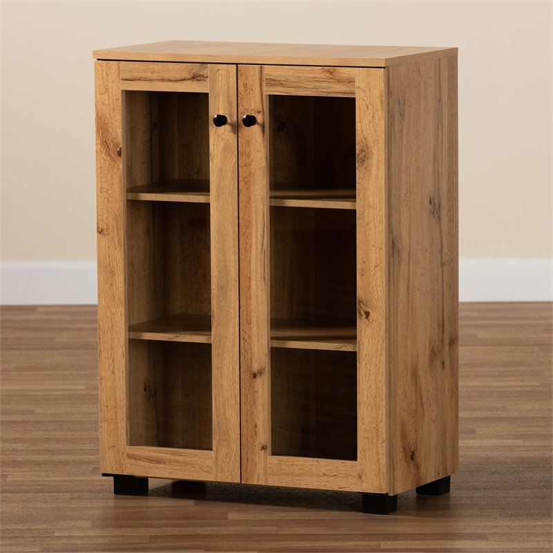 Baxton Studio Mason Engineered Wood 2-Door Storage Cabinet in Oak Brown