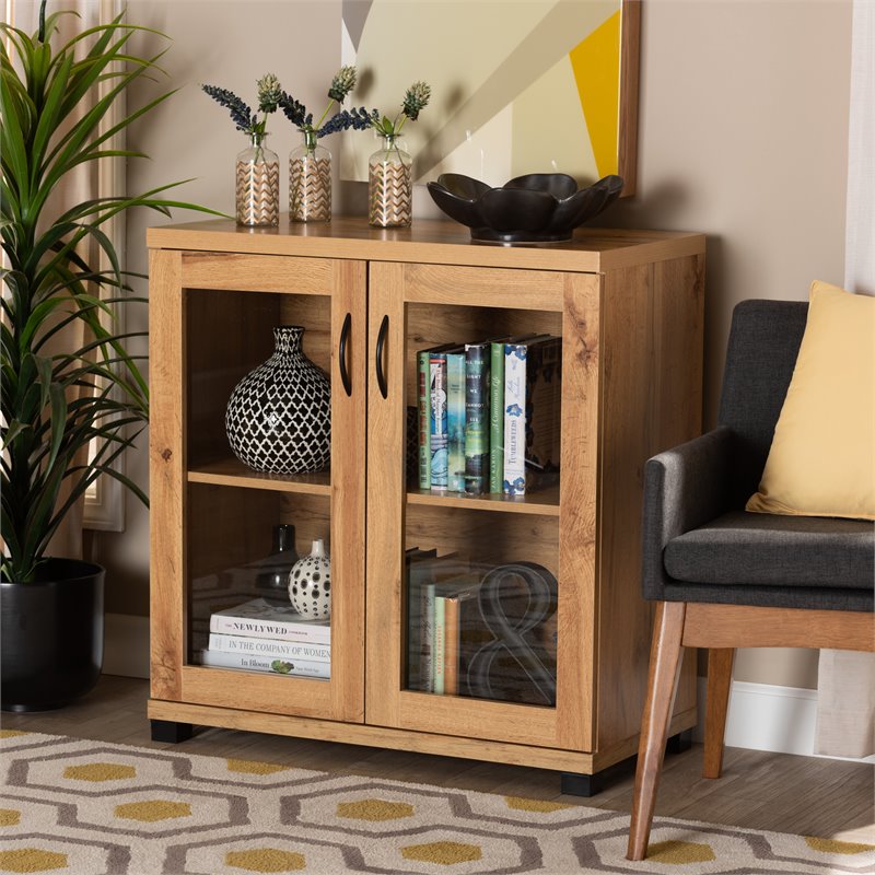 Baxton Studio Zentra Oak Brown Finished Wood 2-Door Storage Cabinet