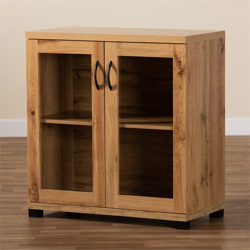 Baxton Studio Zentra Oak Brown Finished Wood 2-Door Storage Cabinet