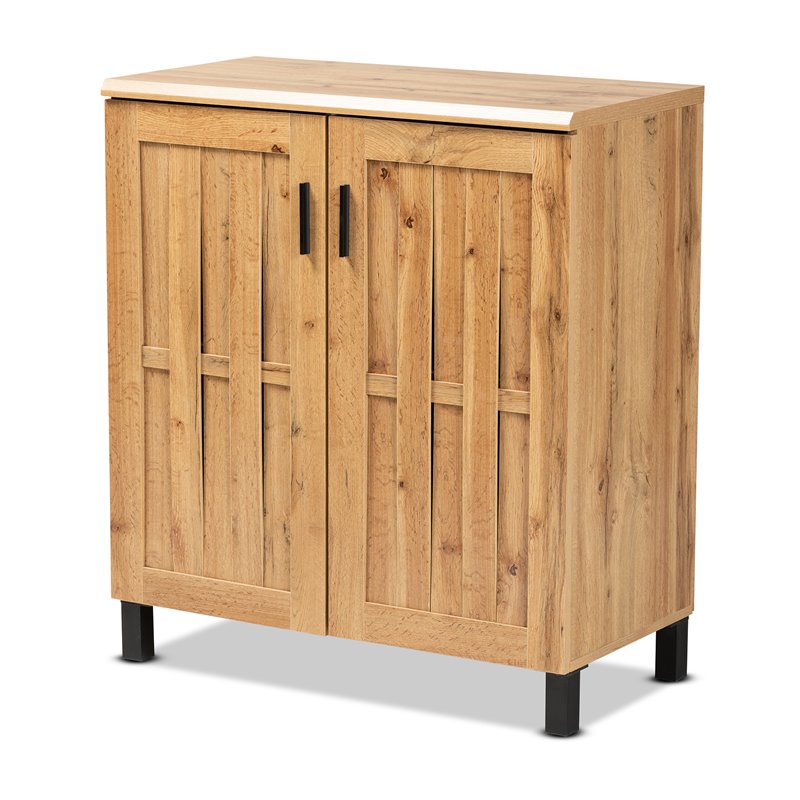 Baxton Studio Excel Oak Brown Finished Wood 2-Door Storage Cabinet