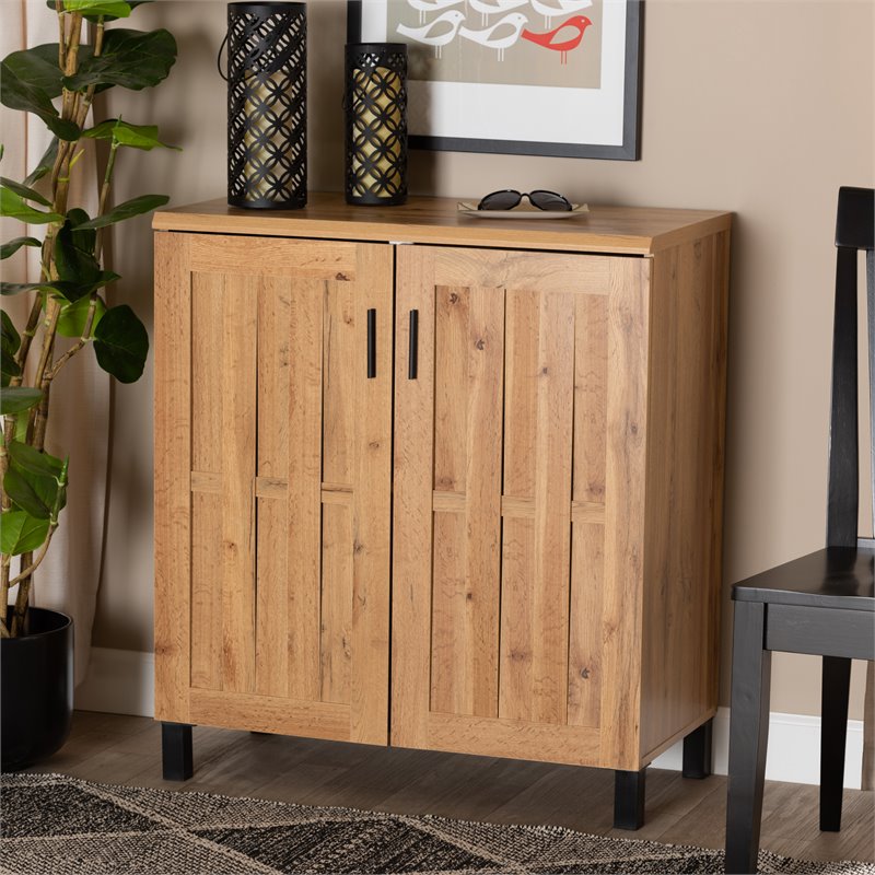 Baxton Studio Excel Oak Brown Finished Wood 2-Door Storage Cabinet