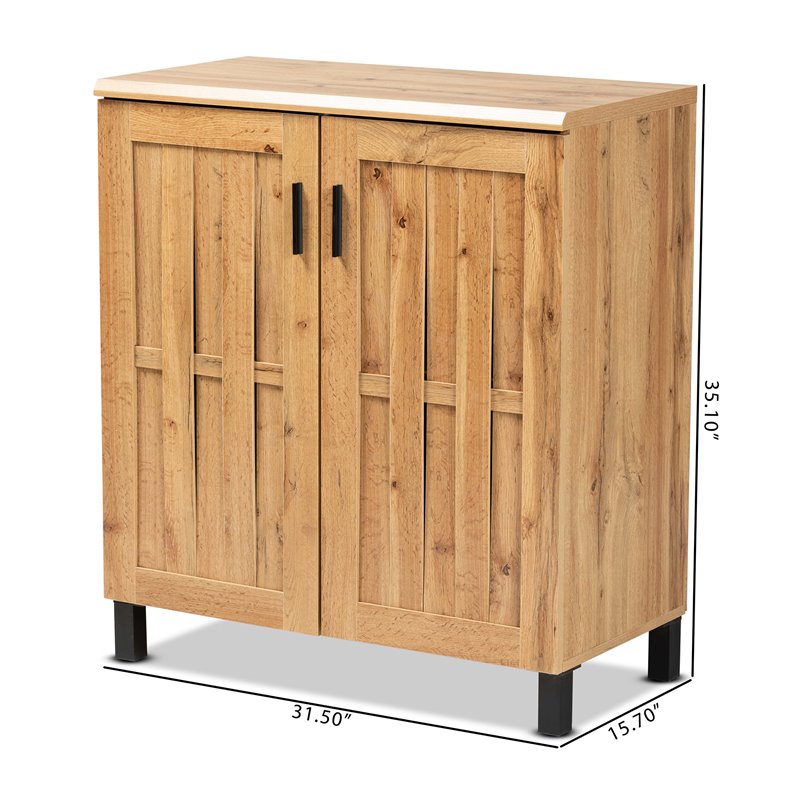 Baxton Studio Excel Oak Brown Finished Wood 2-Door Storage Cabinet