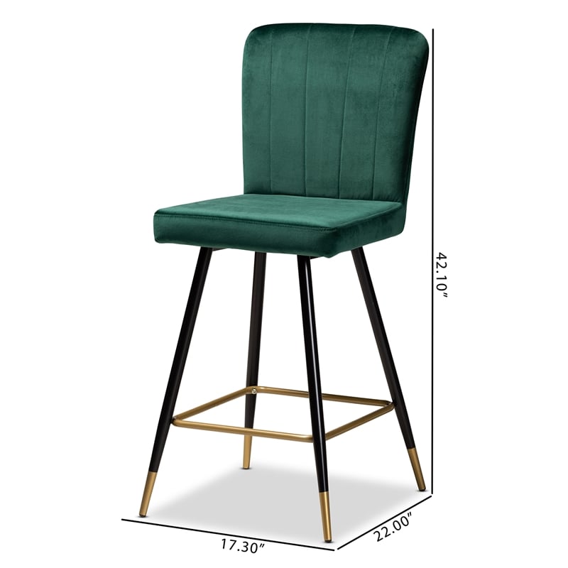 Baxton Studio Preston Green Black and Gold Finished Metal 2-Piece Bar Stool Set