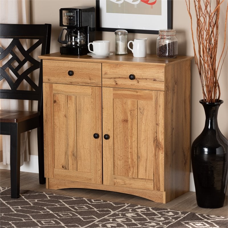 Baxton Studio Lauren Oak Brown Finished Wood 2-Door Buffet Kitchen Cabinet