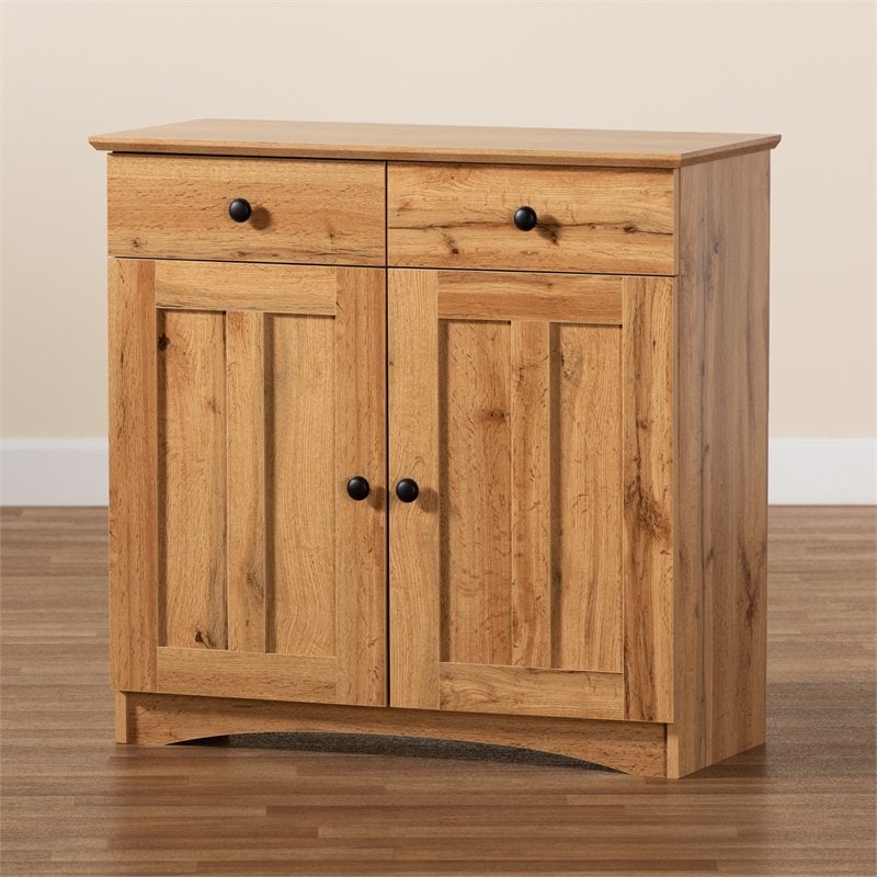 Baxton Studio Lauren Oak Brown Finished Wood 2-Door Buffet Kitchen Cabinet